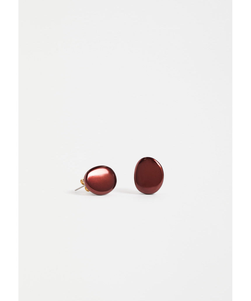 ELK The Label Atur Mini Stud Earring in Espresso, small gold-tone earring with a minimalist design, close-up view.