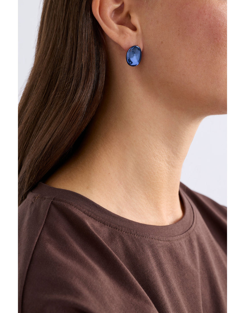 Dusk blue Elk Atur mini stud earring from ELK The Label, showcasing a small, round, minimalist design in a vibrant blue hue.