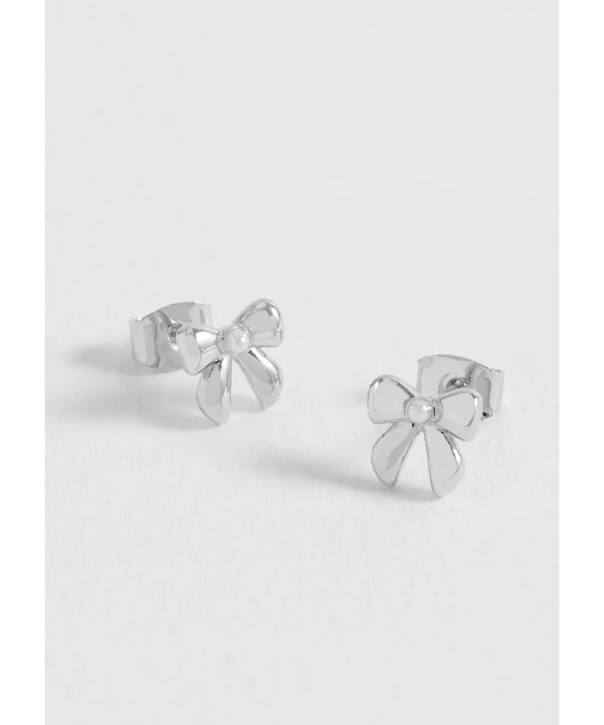Estella Bartlett - Pearl Bow Stud Earrings Silver, Earrings, Estella Bartlett - Say It Sister