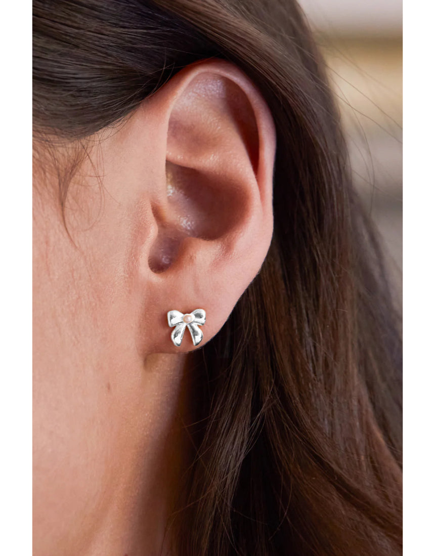 Estella Bartlett - Pearl Bow Stud Earrings Silver, Earrings, Estella Bartlett - Say It Sister