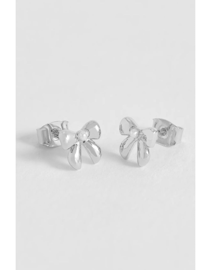 Estella Bartlett - Pearl Bow Stud Earrings Silver, Earrings, Estella Bartlett - Say It Sister