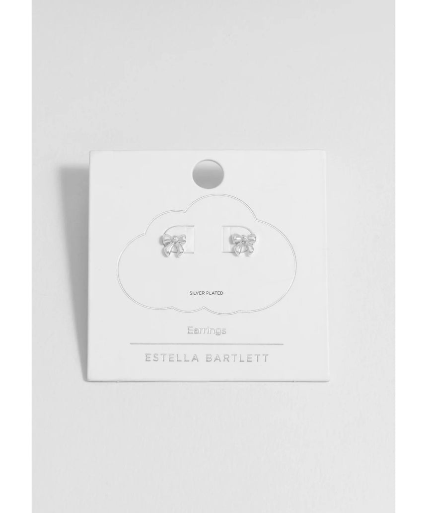 Estella Bartlett - Pearl Bow Stud Earrings Silver, Earrings, Estella Bartlett - Say It Sister