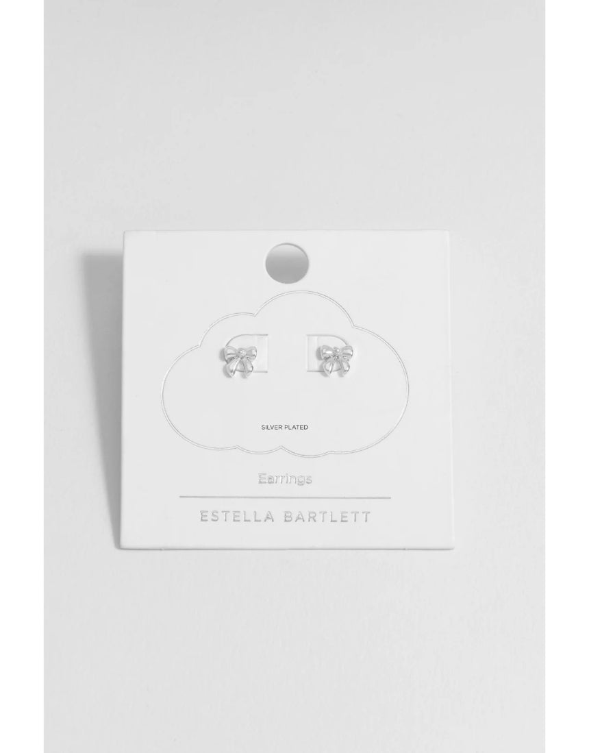 Estella Bartlett - Pearl Bow Stud Earrings Silver, Earrings, Estella Bartlett - Say It Sister