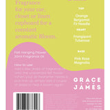 Grace & James Frangipani and Rose felt air freshener, showcasing a decorative card with floral design and fresh scent.