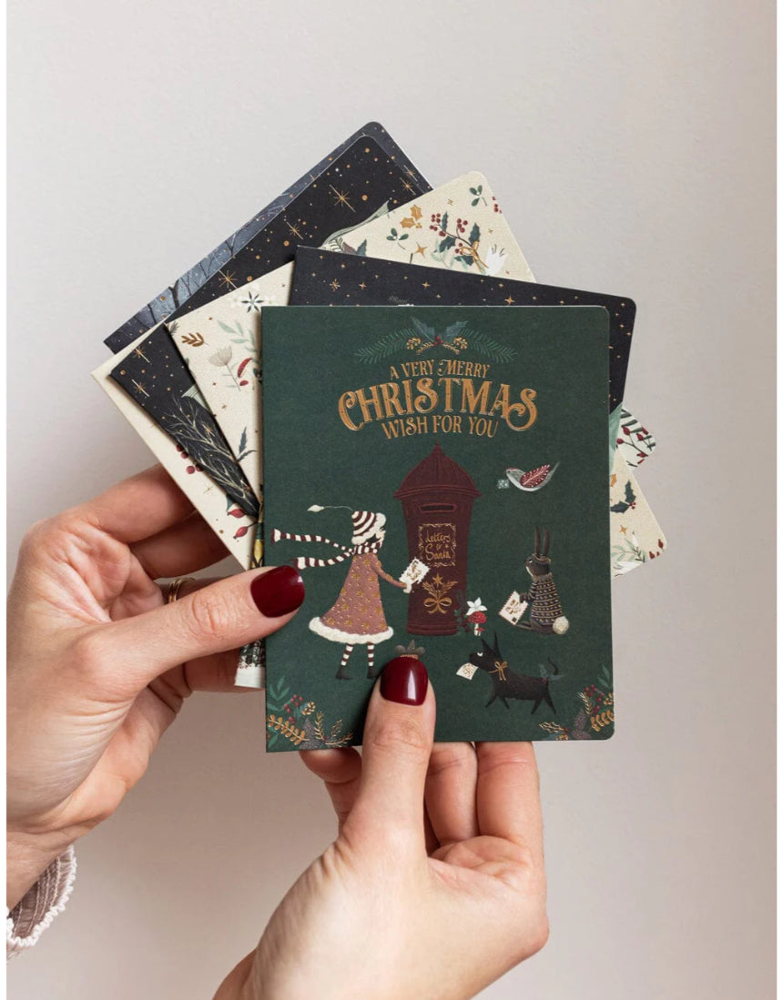 Bespoke Letterpress Christmas Village 6-pack greeting card box set featuring festive holiday designs for seasonal notes.