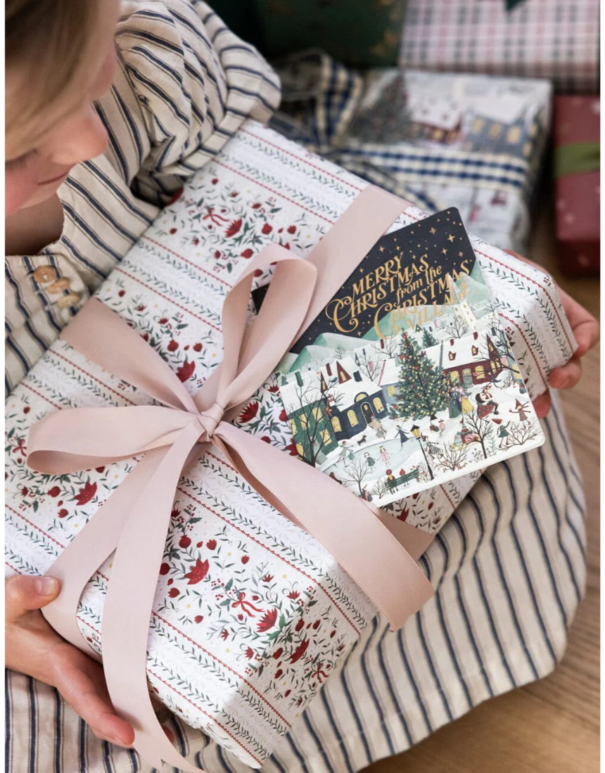 Bespoke Letterpress Christmas Village 6-pack greeting card box set featuring festive holiday designs in a decorative box.
