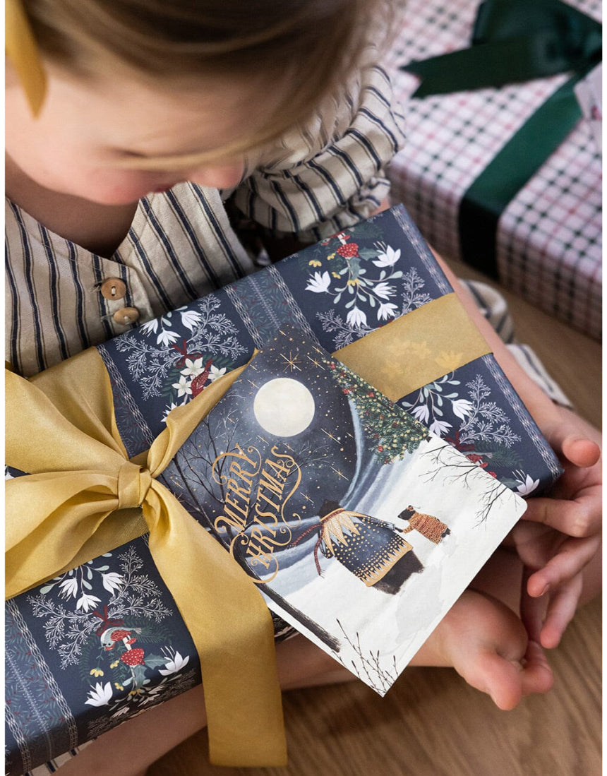 Bespoke Letterpress Christmas Village 6-pack greeting card box set with festive holiday village illustrations and elegant lettering.