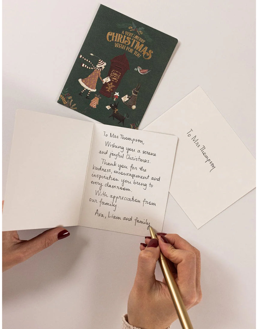 Bespoke Letterpress Christmas Village 6-pack greeting card box set featuring festive holiday village illustrations.