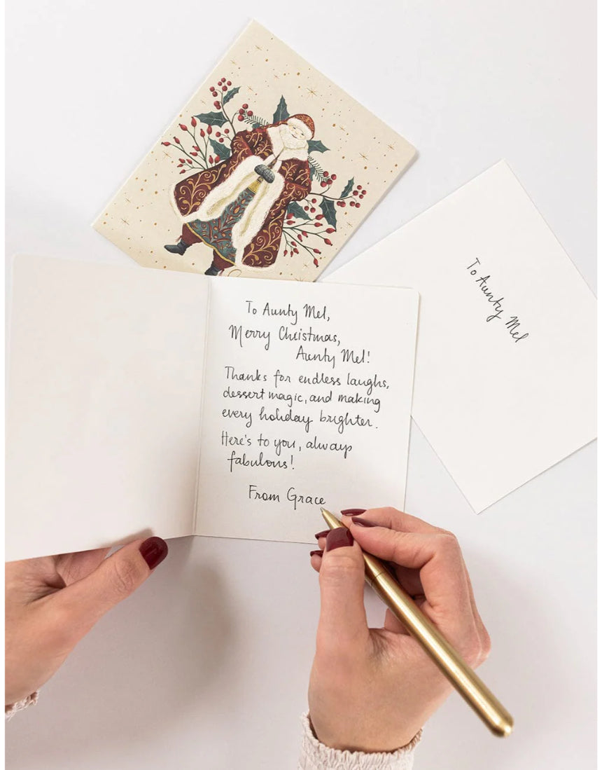 Bespoke Letterpress Christmas Village 6-pack greeting card box set with festive holiday illustrations and elegant lettering.