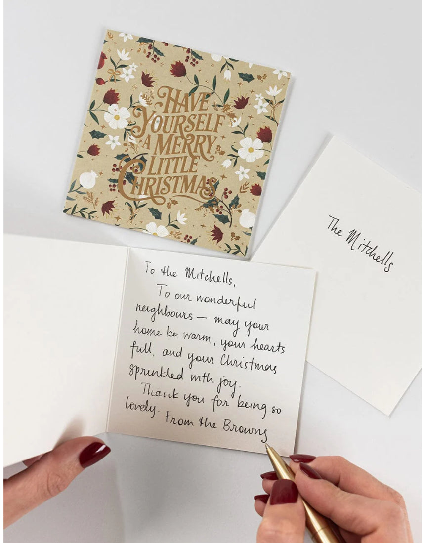 Bespoke Letterpress Christmas Village 12-pack square greeting card boxset featuring festive holiday village designs.