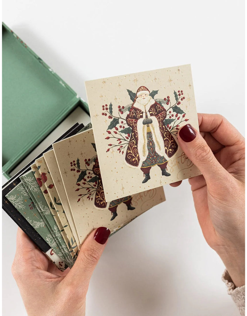 Bespoke Letterpress Christmas Village 12-pack square greeting card box set featuring festive holiday village designs.