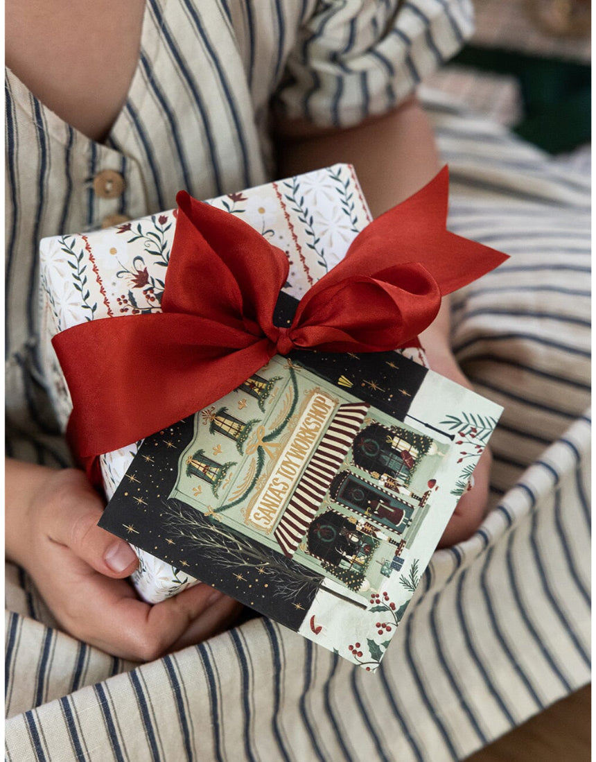 Bespoke Letterpress Christmas Village 12-pack square greeting card box set with festive holiday designs.
