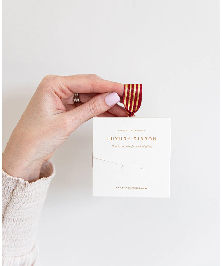 Bespoke Letterpress - Red Gold Foil Striped Ribbon - 10 metres, ribbon, Bespoke Letterpress - Say It Sister
