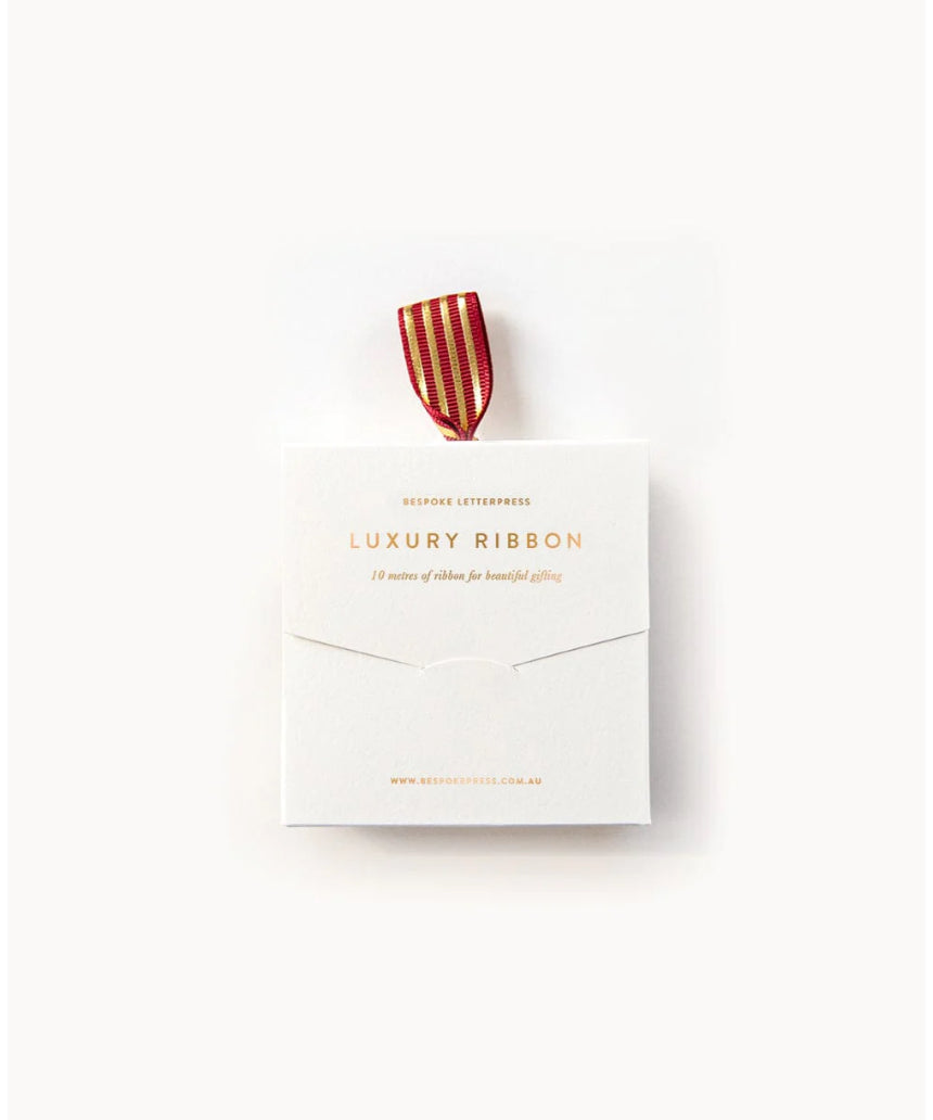 Bespoke Letterpress - Red Gold Foil Striped Ribbon - 10 metres, ribbon, Bespoke Letterpress - Say It Sister