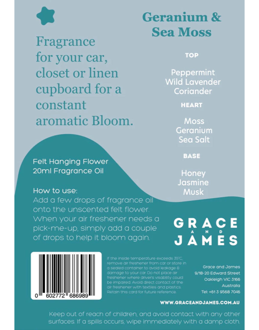 Geranium & Sea Moss Felt Air Freshener, Air Fresheners, Grace & James - Say It Sister