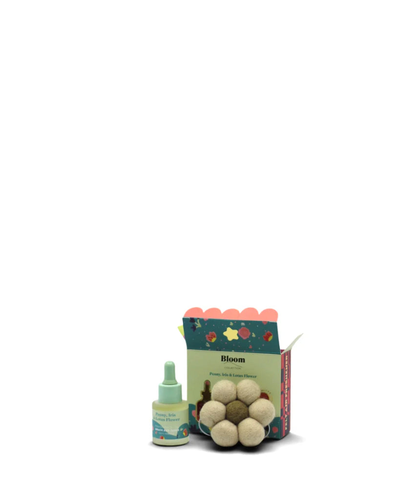 Grace & James Peony, Iris, and Lotus felt air freshener with floral design, natural scent, and decorative hanging ornament.