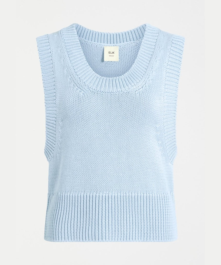 Elk Mikkel Pearl Blue vest, lightweight clothing with a soft blue color, displayed on a neutral background.