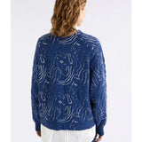 Elk Otillia Sweater in blue and silver, featuring a cozy knit design with long sleeves and ribbed cuffs.