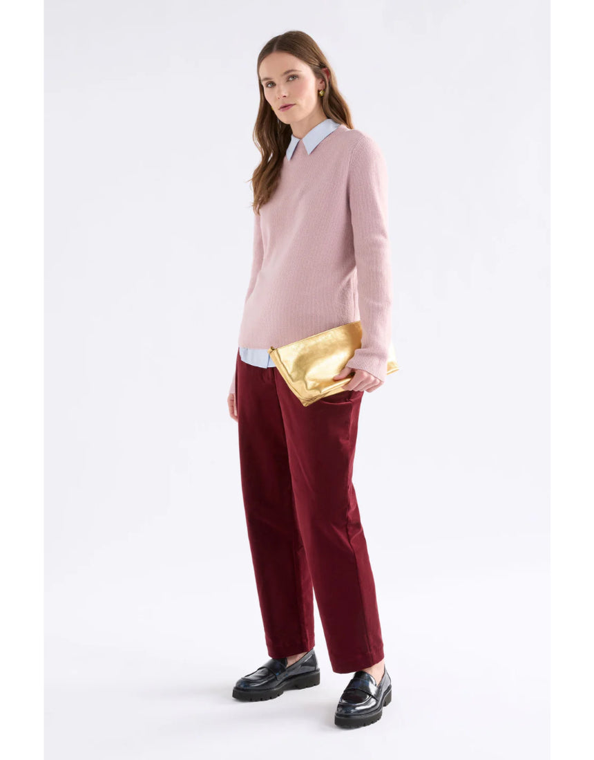Elk Nevis Merino Sweater in blush pink, cozy knit with a classic crewneck, soft and stylish for casual wear.