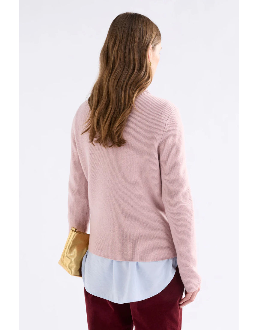 Elk Nevis Merino Sweater in blush pink, soft knit fabric, showcasing a cozy, stylish design suitable for casual wear.