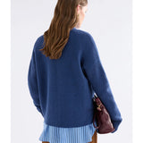 Elk Klee Cardi in bright navy, a cozy knitted clothing piece with a textured pattern and long sleeves.
