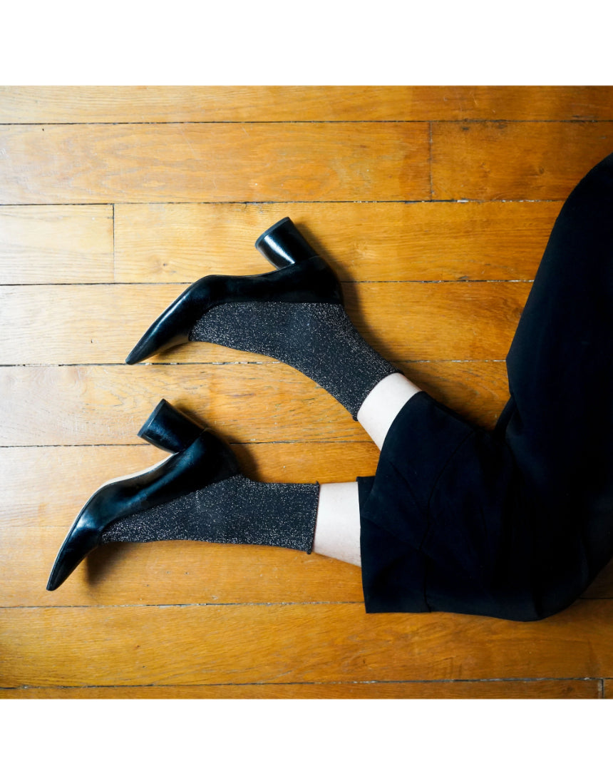 Black Klue Glitter Lurex Socks with shiny, textured lurex fabric, stylish and comfortable socks for everyday wear.