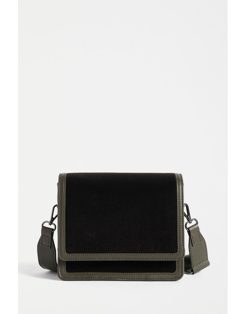 ELK The Label vel crossbody bag in dark olive with adjustable strap and sleek design, perfect for everyday use.