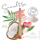 Luk Beautifood Natural Lipstick Crayon in Lychee Sorbet, showing the vibrant pink lipstick with the crayon tip and sleek packaging.