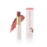 Luk Beautifood Lip Nourish lipstick in Tangerine Pomegranate with vibrant orange and red shades, featuring a sleek lipstick tube.