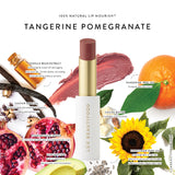 Luk Beautifood Lip Nourish lipstick in Tangerine Pomegranate showing the vibrant orange-red shade and sleek lipstick tube.