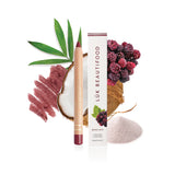 Luk Beautifood Natural Lipstick Crayon in Berry Bite with packaging and ingredients visible.