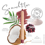 Lük Beautifood Natural Lipstick Crayon in Berry Bite with packaging, showcasing the deep berry-colored lipstick and box.