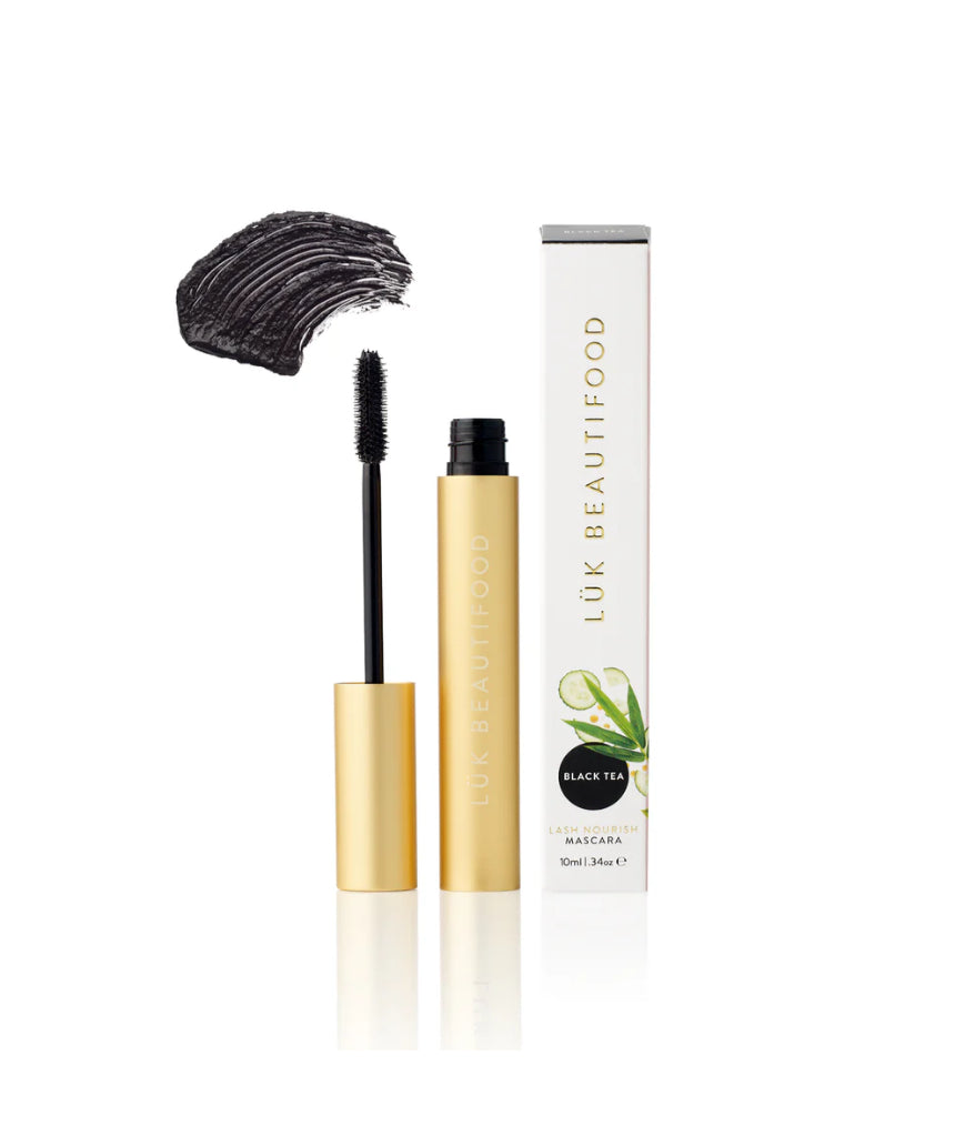 Luk Beautifood Lash Nourish Mascara in Black Tea with brush applicator and natural, nourishing formula for defined lashes.