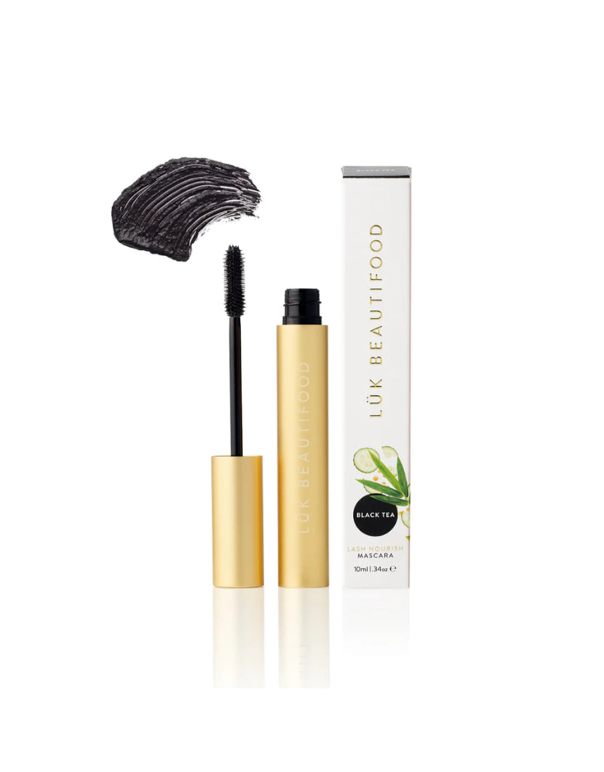 Luk Beautifood Lash Nourish Mascara in Black Tea with brush applicator and natural, nourishing formula for defined lashes.
