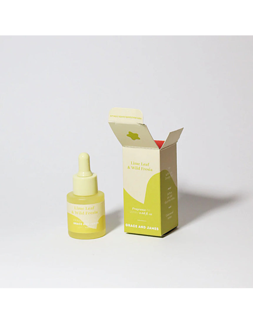 Grace & James Lime Leaf and Wild Fresia felt air freshener refill with natural lime leaf and fresia scent, shown in the image.