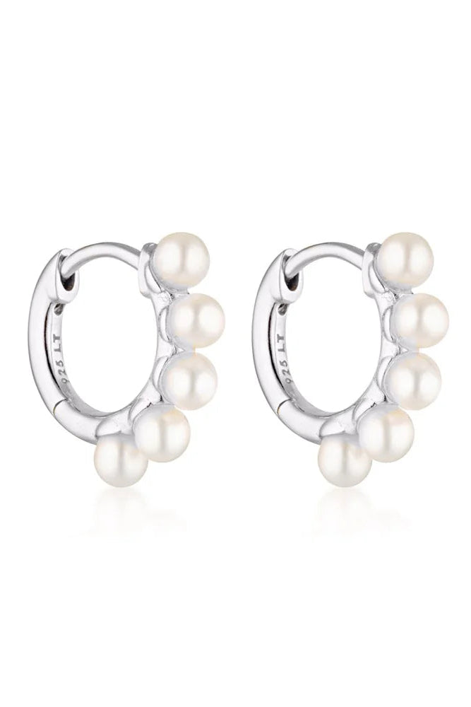 Linda Tahija - Wake Pearl Huggie Earrings in Silver