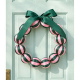 Little Fish Co silk ball Christmas wreath in green and pink, featuring delicate silk flowers and festive holiday decoration.