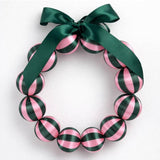 Little Fish Co silk ball Christmas wreath with green and pink silk balls, festive holiday decoration for door or wall.