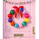 Colorful Little Fish Co silk ball Christmas wreath with multicolored silk balls, festive holiday decor for the door or wall.
