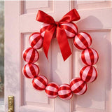 Little Fish Co silk ball Christmas wreath with red and pink decorative balls, perfect for festive holiday decor.