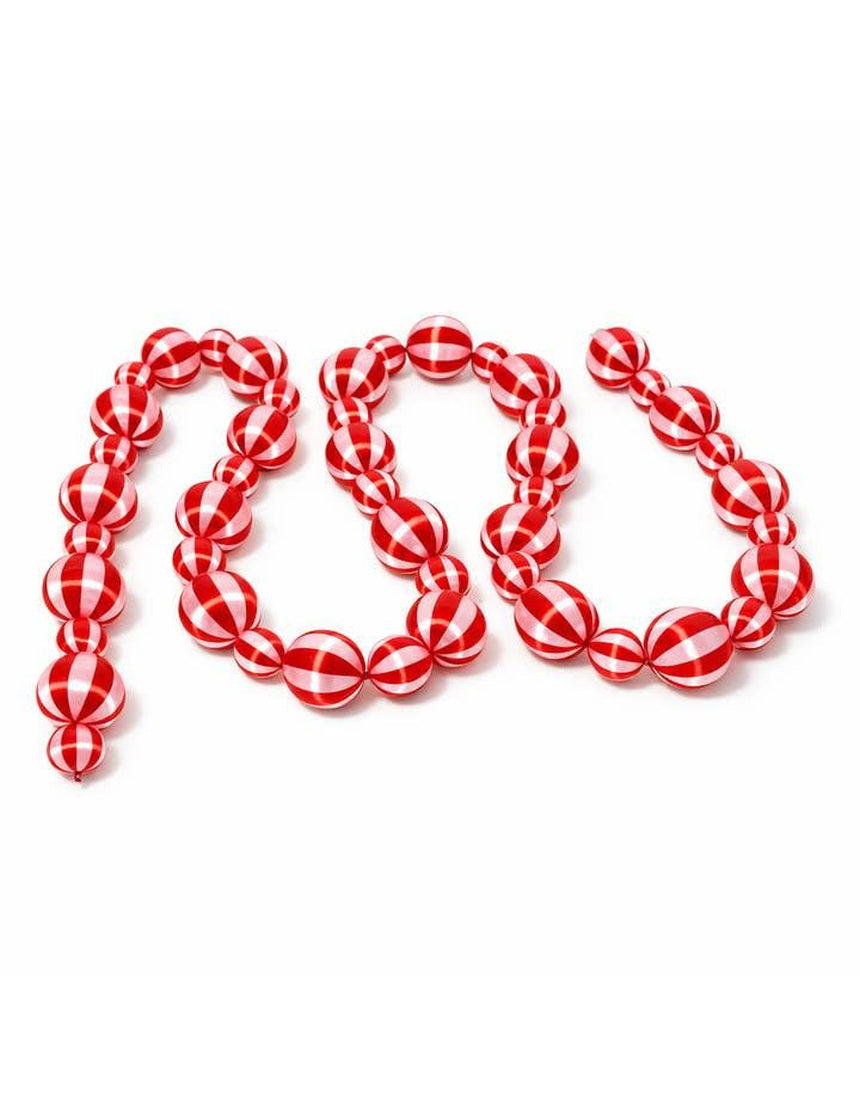Pink and red satin Christmas garland with striped pattern from Little Fish Co, featuring soft satin fabric and festive design.