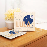 Lula self-warming eye mask in vanilla scent, shown in box with five masks, designed for relaxing eye comfort and warmth.