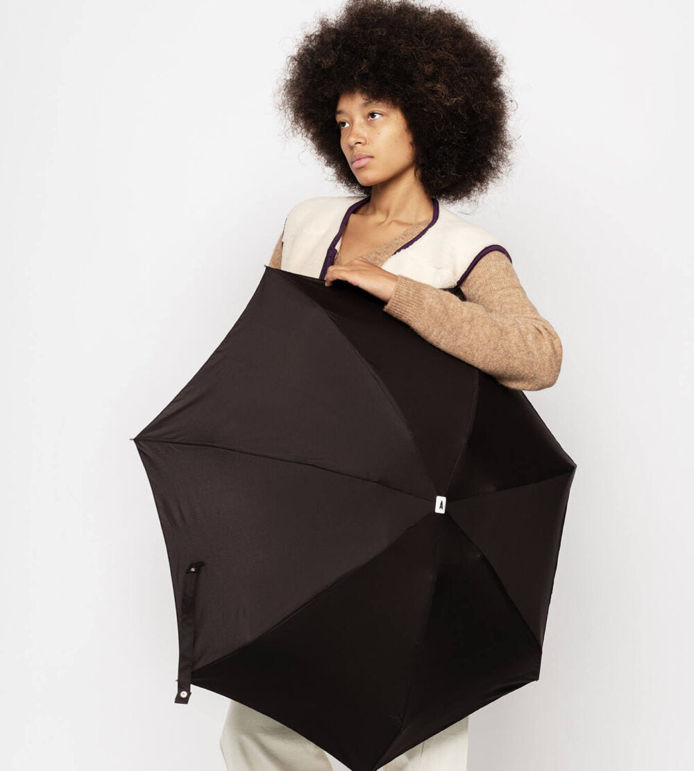 Anatole Edwige mini chocolate black umbrella with a compact design and classic handle, perfect for rainy days.