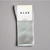 White Glitter Lurex Socks by Klue displayed in a packshot image, showcasing shiny, sparkly knit fabric and comfortable sock design.