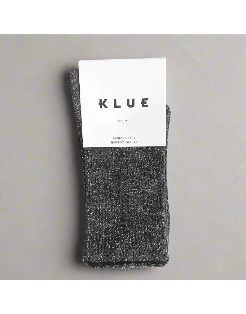 Grey glitter lurex socks by Klue, featuring a sparkly, textured design perfect for stylish, comfortable wear.