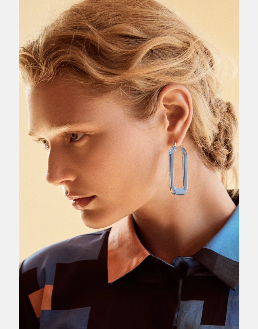 Elk - Innfellt Square Hoop Earring Denim Blue, Earrings, Elk - Say It Sister