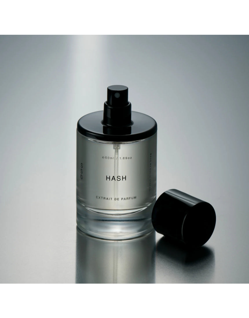 Solid State Hash Extrait de Parfum cologne bottle with sleek design and minimalist label, showcasing modern fragrance packaging.