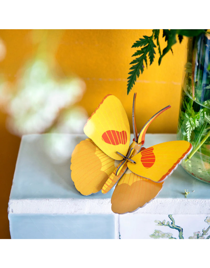 Yellow butterfly wall art from Studio Roof featuring a vibrant butterfly design for wall decor.