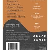 Grace & James Wildgrass & Driftwood felt air freshener showing natural felt material with botanical scent accents.