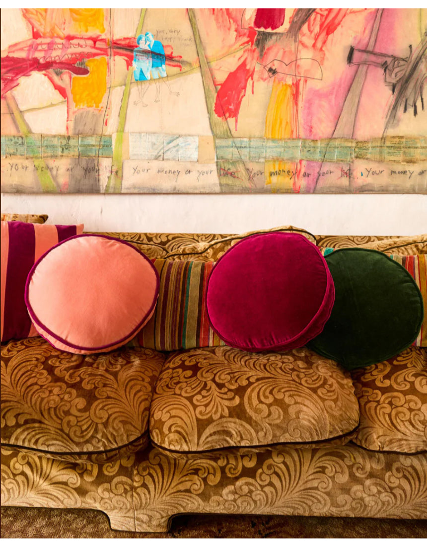 Kip & Co Anemone Velvet Pea Cushion with colorful floral pattern on soft velvet fabric, decorative home accent.